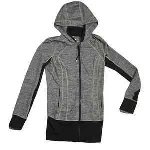 Lululemon Womens Daily Practice Full Zip Hooded Jacket Herringbone Gray Size 4